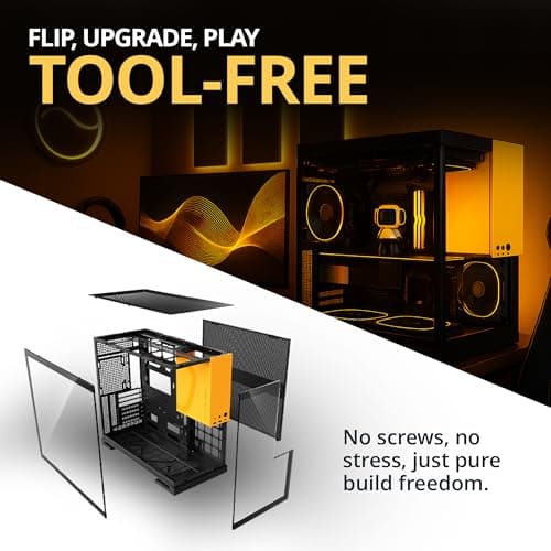 Geometric Future Model 5 ATX Mid Tower Black/Yellow Fanless, Tempered Glass Side Panel image