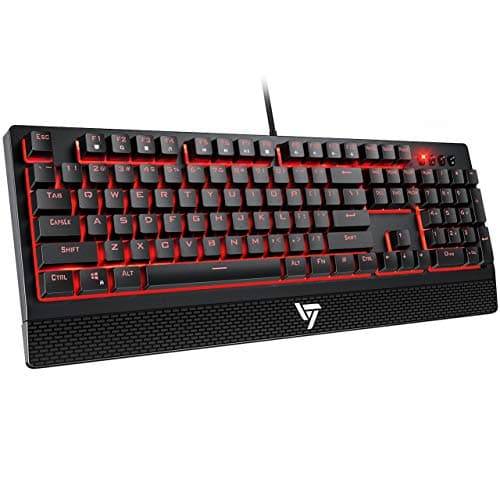 VicTsing Gaming Keyboard Wired, Red LED Backlit Mechanical Keyboard with Red Switch, 100% Anti-ghosting, Waterproof, Quiet Computer Keyboard with Detachable Ergonomic Wrist for Mac, PC Gamer main image