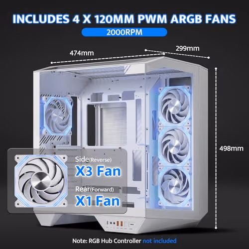 darkFlash DY470 ATX Mid Tower White with Tempered Glass Side Panel image