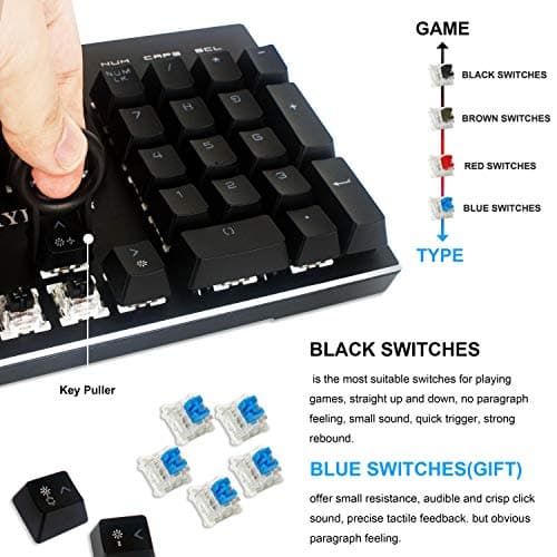 HYDONG RGB LED Backlit Mechanical Gaming Keyboard with Black Switch, 104 Anti-ghosting Standard Keys, Support Macro Setting, Aluminum Base, Non-Slip Spill-Resistant, USB Wired for PC, Laptop, Computer image