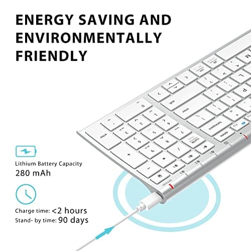 iClever Bluetooth Keyboard, Multi Device Keyboard Rechargeable Bluetooth 5.1 with Number Pad Ergonomic Design Full Size Stable Connection White Keyboard for iOS, Android, Windows image