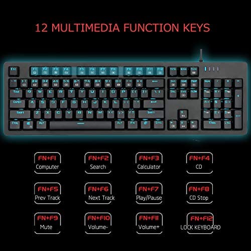 E-YOOSO Mechanical Keyboard Wired Gaming Keyboard with Blue Switches LED Backlit, 104 Keys N-Key Rollover Anti-Ghosting Computer Keyboard for PC Desktop Gamers, Black image