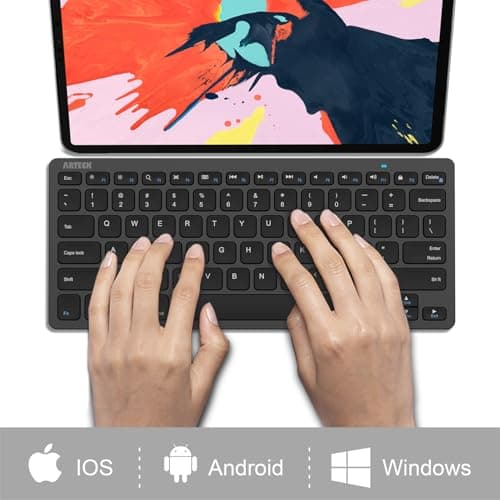 Arteck Ultra-Slim Bluetooth Keyboard Compatible with iPad 10.2-inch/iPad Air/iPad 9.7-inch/iPad Pro/iPad Mini, iPhone and Other Bluetooth Enabled Devices Including iOS, Android, Windows, Black image