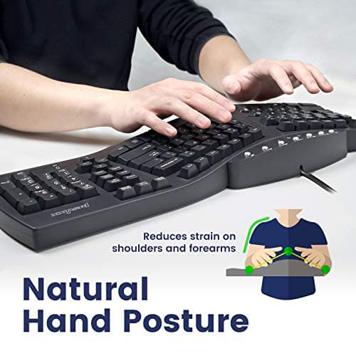 Perixx Periboard-512 Ergonomic Split Keyboard - Natural Ergonomic Design - Black - Bulky Size 19.09"x9.29"x1.73" image