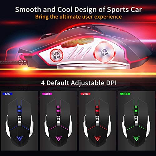 LENRUE V1 Gaming Mouse Wired, Ergonomic Computer Mice with 6 Programmable Buttons, 4 Circular & Breathing LED Light, 4 Adjustable DPI Up to 2400 for PC Mac Laptop and Gamer image