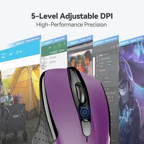 TeckNet Pro 2.4G Ergonomic Wireless Optical Mouse with USB Nano Receiver for Laptop,PC,Computer,Chromebook,Notebook,6 Buttons,24 Months Battery Life, 2600 DPI, 5 Adjustment Levels image