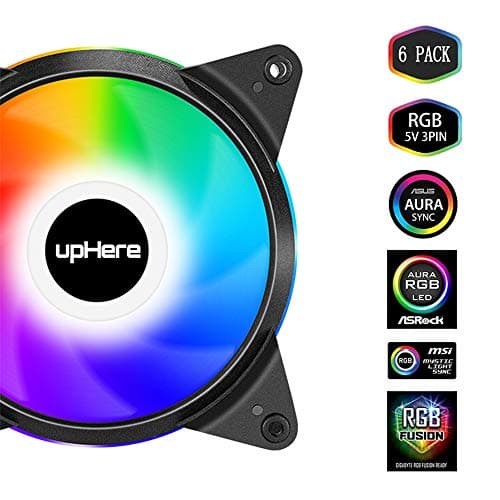 upHere 5V 6-Pack 120mm Silent Intelligent Control 5V Addressable RGB Fan Motherboard Sync, Adjustable Colorful Fans with Controller T3SYC3-6 image