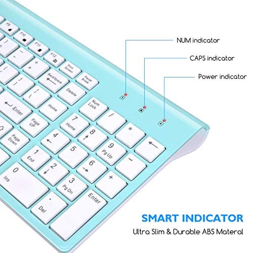 Wireless Keyboard Mouse Combo, Cimetech Compact Full Size Wireless Keyboard and Mouse Set 2.4G Ultra-Thin Sleek Design for Windows, Computer, Desktop, PC, Notebook, Laptop - (Turqouise) image