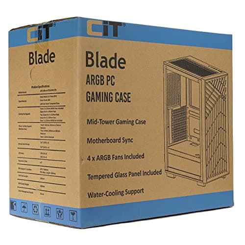 CiT Blade ATX Mid Tower Black Tempered Glass Side Panel ARGB image