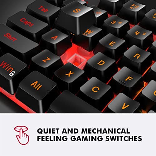 NPET K10 Gaming Keyboard USB Wired Floating Keyboard, Quiet Ergonomic Water-Resistant Mechanical Feeling Keyboard, Ultra-Slim Rainbow LED Backlit Keyboard for Desktop, Computer, PC image