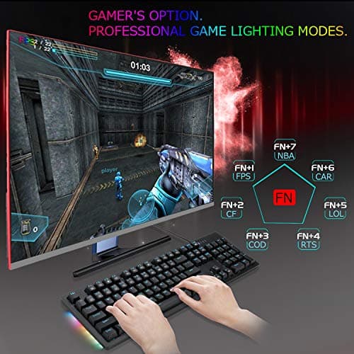 E-YOOSO Mechanical Keyboard Wired Gaming Keyboard with Blue Switches LED Backlit, 104 Keys N-Key Rollover Anti-Ghosting Computer Keyboard for PC Desktop Gamers, Black image