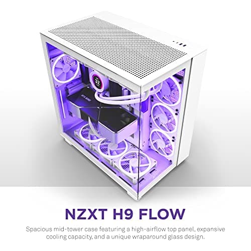 NZXT H9 Flow ATX Mid Tower White with Tempered Glass Side Panel and USB 3.2 Gen 2x2 Type-C, USB 3.2 Gen 1 Type-A Front Panel image