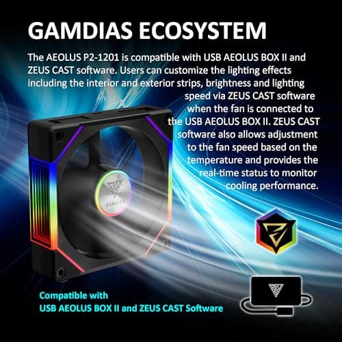 GAMDIAS AEOLUS P2 120mm Black Addressable RGB PWM 74.97 CFM image