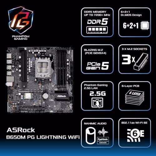 ASRock B650M PG Lightning Wifi DDR5 Micro ATX image