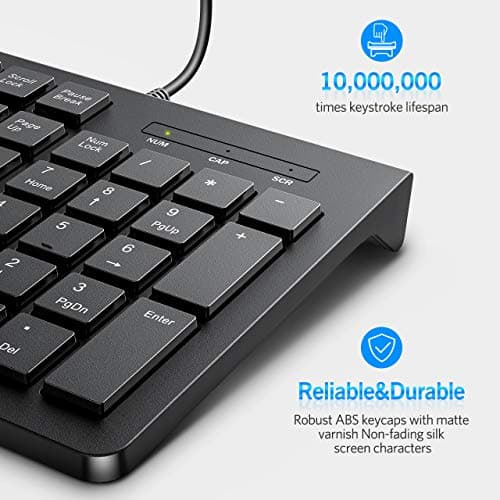 VicTsing Wired Keyboard Slim, Computer Keyboard USB Keyboard with Foldable Stand, Chiclet Keyboard for Windows 7/8/10/Vista, Mac/Laptop/Desktop-Black image