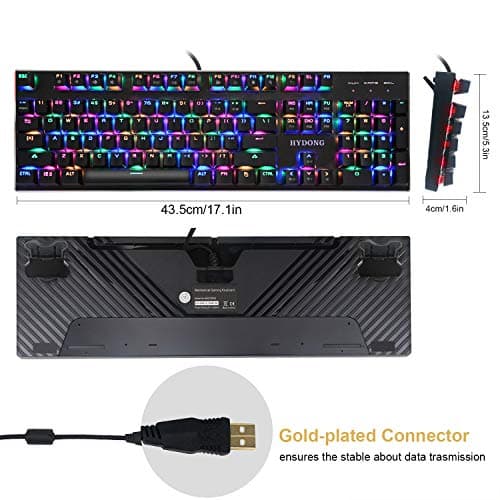 HYDONG RGB LED Backlit Mechanical Gaming Keyboard with Black Switch, 104 Anti-ghosting Standard Keys, Support Macro Setting, Aluminum Base, Non-Slip Spill-Resistant, USB Wired for PC, Laptop, Computer image
