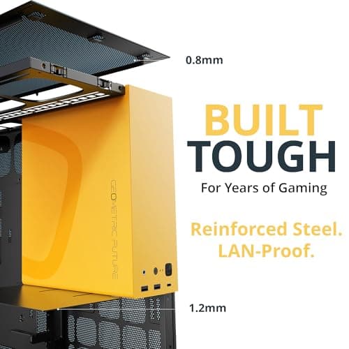 Geometric Future Model 5 ATX Mid Tower Black/Yellow Fanless, Tempered Glass Side Panel image
