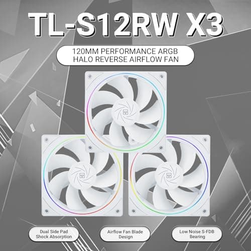 Thermalright TL-S12RW X3 120mm 47.6 CFM PWM Addressable RGB White 3-Pack image