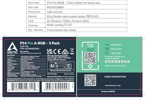 ARCTIC P14 Pro 140mm Black Addressable RGB PWM 110 CFM 3-Pack image