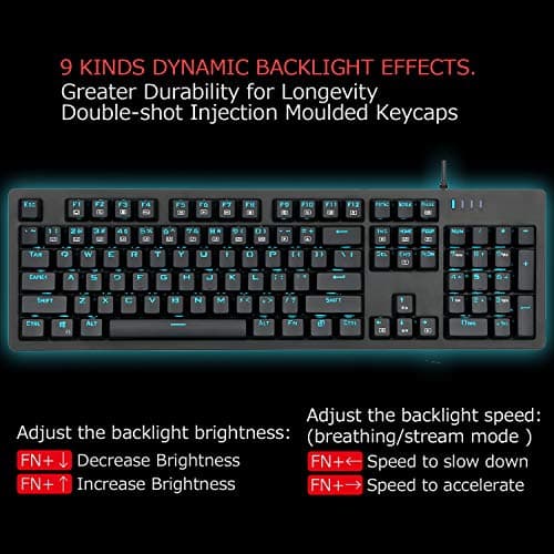 E-YOOSO Mechanical Keyboard Wired Gaming Keyboard with Blue Switches LED Backlit, 104 Keys N-Key Rollover Anti-Ghosting Computer Keyboard for PC Desktop Gamers, Black image