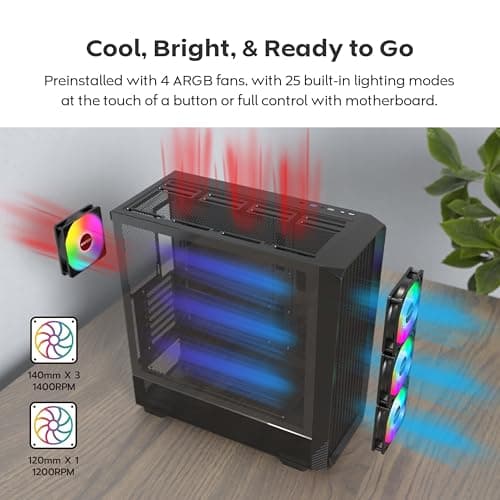 Montech X5 ATX Mid Tower Black with Tempered Glass Side Panel and USB 3.2 Gen 2x2 Type-C, USB 3.2 Gen 1 Type-A, USB 2.0 Type-A image