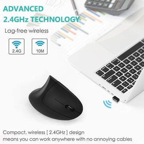Ergonomic Mouse, Wireless Vertical Mouse, FIRSTMEMORY 2.4G Optical Ergonomic Vertical Mouse, 6 Buttons, 800/1200/1600 DPI for PC Mac Laptop Desktop (Ergonomic Mouse-Red DPI) image
