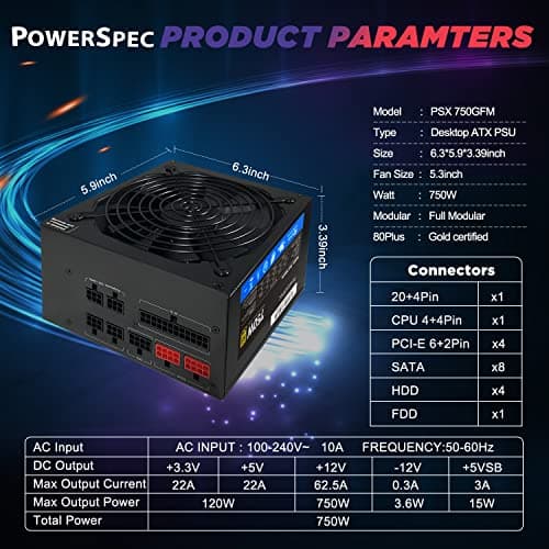 PowerSpec GFM Black ATX 750W Fully Modular 80+ Gold Certified image