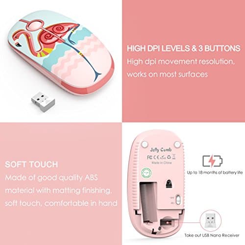 Jelly Comb 2.4G Slim Wireless Mouse with Nano Receiver, Less Noise, Portable Mobile Optical Mice for Notebook, PC, Laptop, Computer, MacBook (Flamingo) image