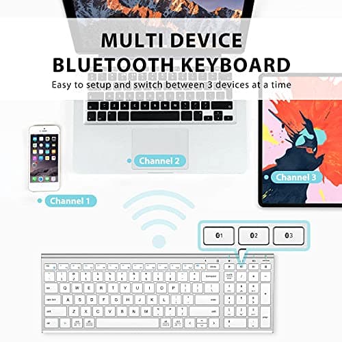 iClever Bluetooth Keyboard, Multi Device Keyboard Rechargeable Bluetooth 5.1 with Number Pad Ergonomic Design Full Size Stable Connection White Keyboard for iOS, Android, Windows image