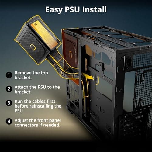 Geometric Future Model 5 ATX Mid Tower Black/Yellow Fanless, Tempered Glass Side Panel image