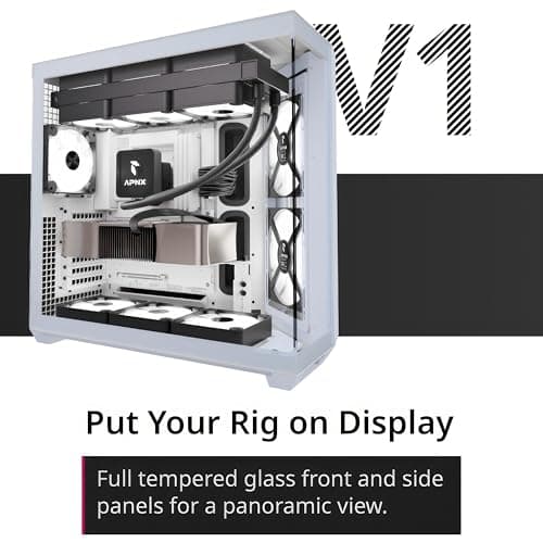 APNX V1 ATX Mid Tower White Tempered Glass Side Panel Front USB-C/USB-A image
