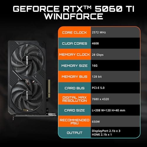 Gigabyte WINDFORCE GeForce RTX 5060 Ti 16GB GDDR7 Black image