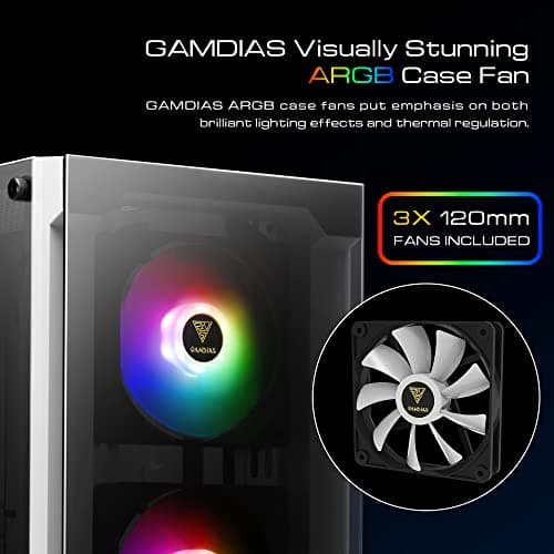 GAMDIAS TALOS E3 ATX Mid Tower White / Black Tempered Glass Side Panel, USB 3.2 Gen 1 Type-A USB 2.0 Type-A image
