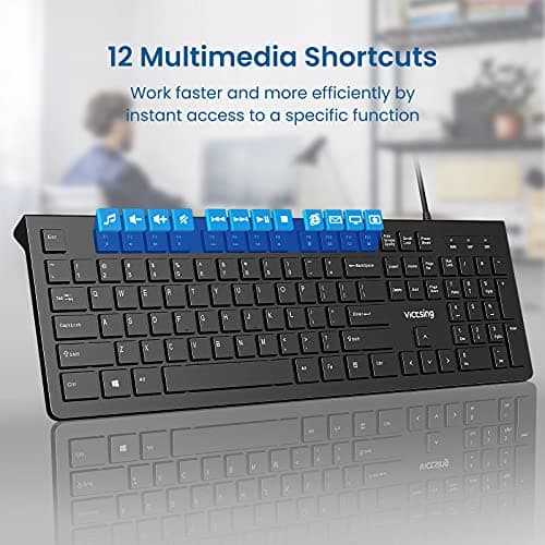 VicTsing Wired Keyboard Slim, Computer Keyboard USB Keyboard with Foldable Stand, Chiclet Keyboard for Windows 7/8/10/Vista, Mac/Laptop/Desktop-Black image