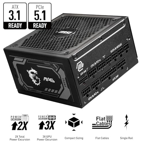 MSI MAG A1250GL PCIE5 Black 1250W Fully Modular 80+ Gold ATX image