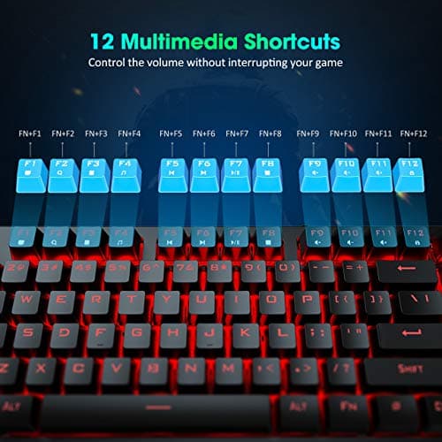 VicTsing Gaming Keyboard Wired, Red LED Backlit Mechanical Keyboard with Red Switch, 100% Anti-ghosting, Waterproof, Quiet Computer Keyboard with Detachable Ergonomic Wrist for Mac, PC Gamer image