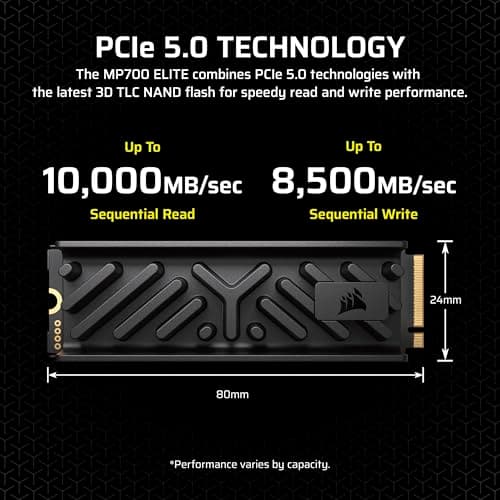 Corsair MP700 Elite w/Heatsink 2TB SSD M.2-2280 PCIe 5.0 x4 NVMe image