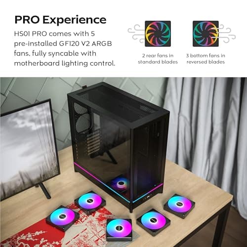 Montech HS01 PRO ATX Mid Tower Black Tempered Glass Side Panel with USB 3.2 Gen 2 Type-C and USB 3.2 Gen 1 Type-A image