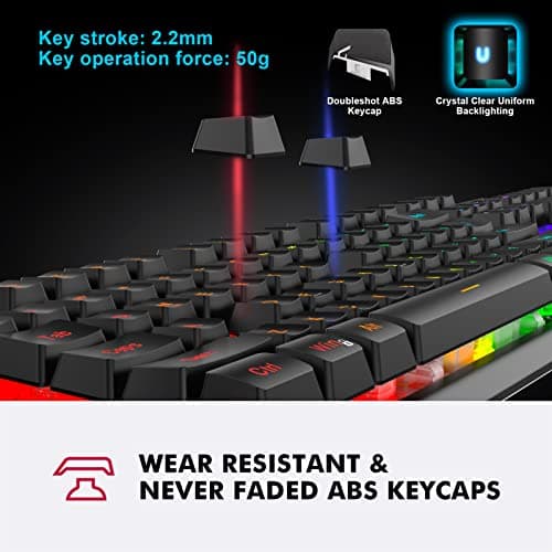 NPET K10 Gaming Keyboard USB Wired Floating Keyboard, Quiet Ergonomic Water-Resistant Mechanical Feeling Keyboard, Ultra-Slim Rainbow LED Backlit Keyboard for Desktop, Computer, PC image