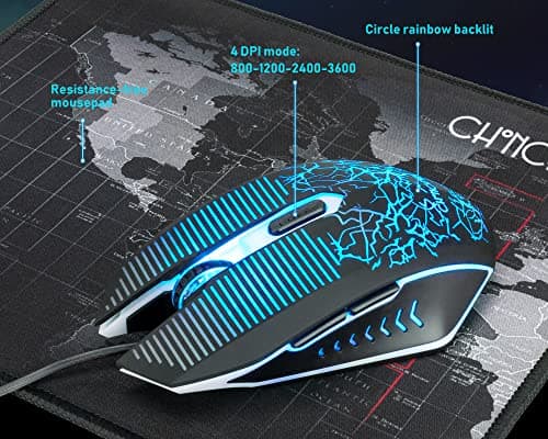 Gaming LED Wired Keyboard and Mouse Combo with Emitting Character 3200DPI USB Mouse Multimedia Keys Rainbow Backlight Mechanical Feeling for PC Resberry Pi Mac TOB Box with Mousepad,910b image