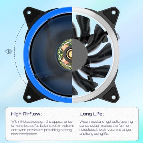 upHere Blue Computer Case Fan 120mm LED Silent Fan for Computer Cases, CPU Coolers, and Radiators Ultra Quiet, Premium Edition,3 Pin 3 Pack/B12CM3-3 image