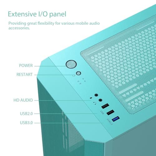 Vetroo M03 Micro ATX Mini Tower Green with Tempered Glass Side Panel and USB 3.2 Gen 1 Type-A / USB 2.0 Type-A image