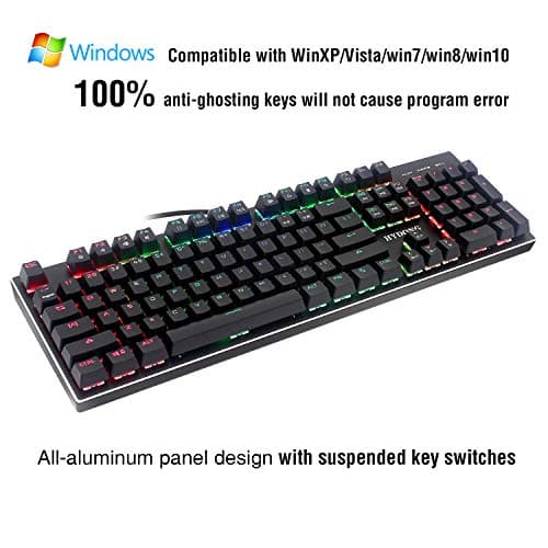 HYDONG RGB LED Backlit Mechanical Gaming Keyboard with Black Switch, 104 Anti-ghosting Standard Keys, Support Macro Setting, Aluminum Base, Non-Slip Spill-Resistant, USB Wired for PC, Laptop, Computer image