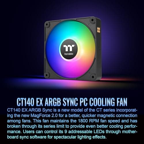 Thermaltake CT140 EX 140mm Black Addressable RGB Sync PWM 90.3 CFM 3-Pack image