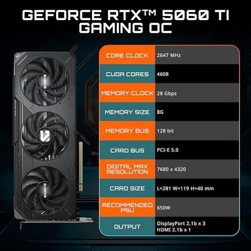 Gigabyte GAMING OC GeForce RTX 5060 Ti 8GB GDDR7 Black image