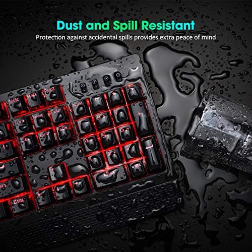 VicTsing Gaming Keyboard Wired, Red LED Backlit Mechanical Keyboard with Red Switch, 100% Anti-ghosting, Waterproof, Quiet Computer Keyboard with Detachable Ergonomic Wrist for Mac, PC Gamer image