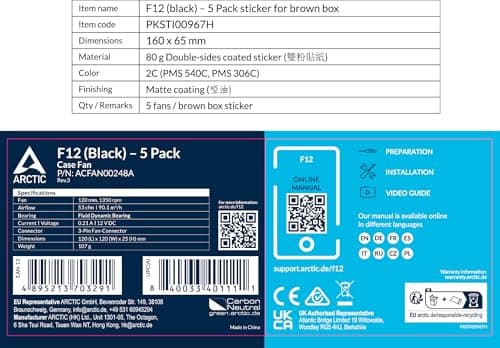 ARCTIC F12 120mm Black 53 CFM 5-Pack image