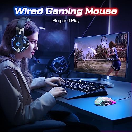 VersionTECH. Wired Gaming Mouse, Ergonomic USB Optical Mouse Mice with Chroma RGB Backlit, 1200 to 3600 DPI for Laptop PC Computer Games & Work -White image
