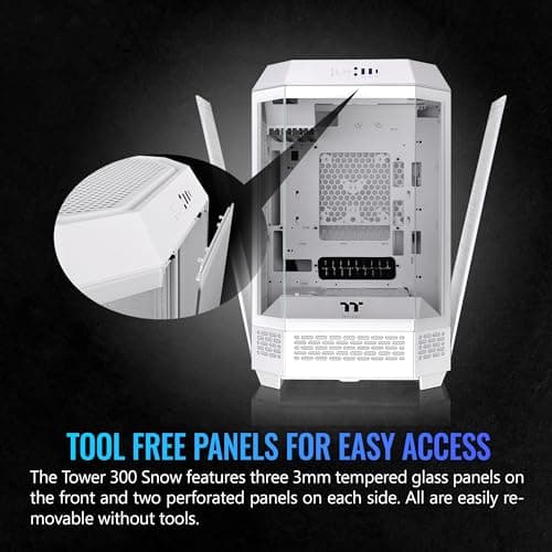 Thermaltake The Tower 300 MicroATX Mini Tower Tempered Glass Side Panel - Snow image