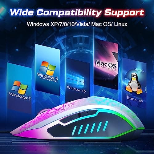 VersionTECH. Wired Gaming Mouse, Ergonomic USB Optical Mouse Mice with Chroma RGB Backlit, 1200 to 3600 DPI for Laptop PC Computer Games & Work -White image